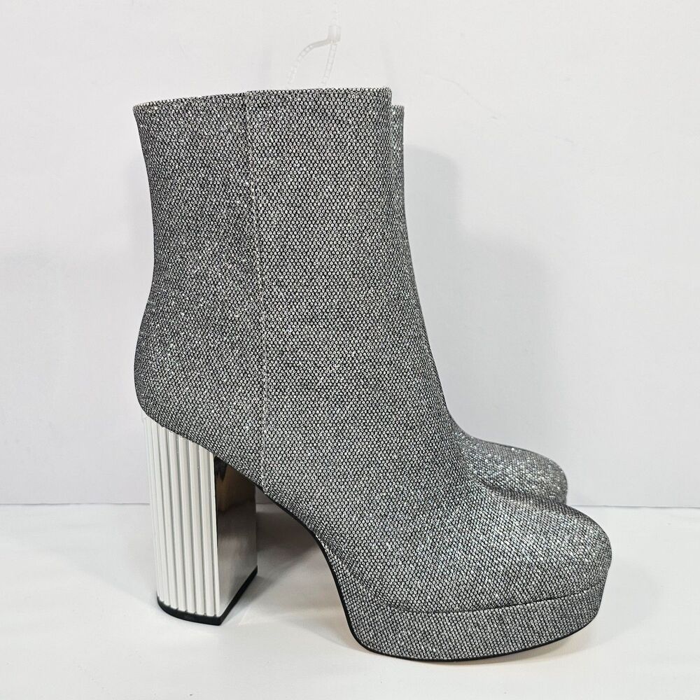 MICHAEL Michael Kors Porter Silver Glitter Platform Booties 8.5M